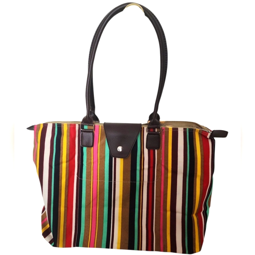 JoAnn Marie Designs Packable Fold Up Shopper Weekender Travel Tote Bag Striped